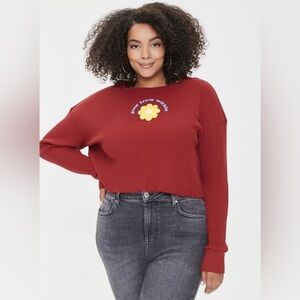 Forever 21 Plus 1X Red Grow From Within Floral Waffle Knit Crop Top Cropped